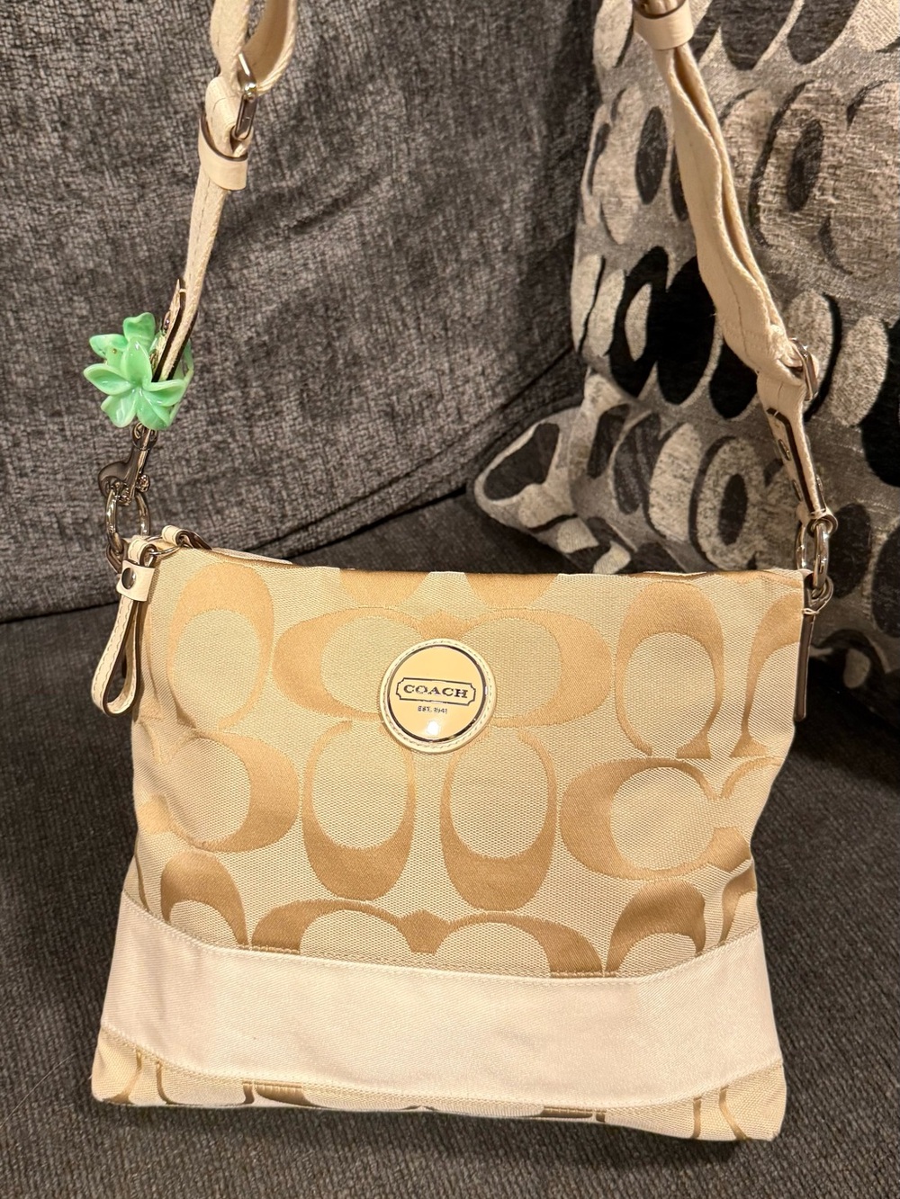 Coach Tan and Cream Signature Canvas Shoulder Bag